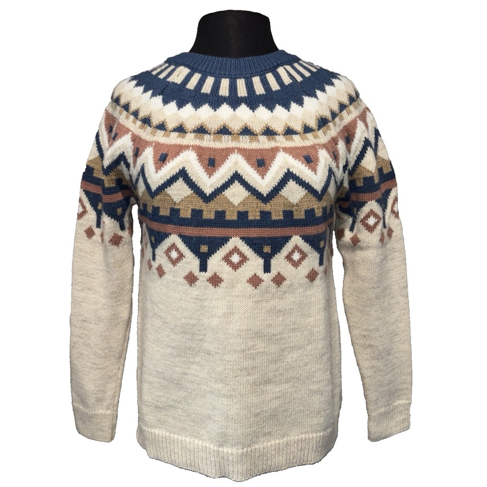 CCK Style Fair Isle Pullover Sweater Women's‎ Sz XL/42 Oatmeal Blue Long Sleeve